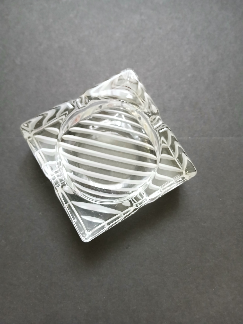 Vintage High End Clear Crystal Ashtray/Vanity tray, striped square,4.5x4.5,mint